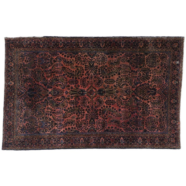 Antique Persian Sarouk Rug- 04'02 X 06'06 For Sale - Image 9 of 10