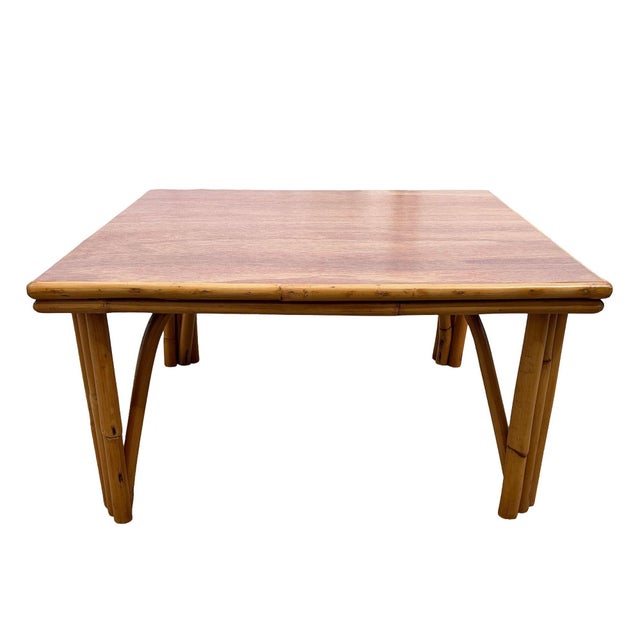 1950s 1950s Restored MCM Rattan Coffee Table With Mahogany Top and Rattan Border For Sale - Image 5 of 8