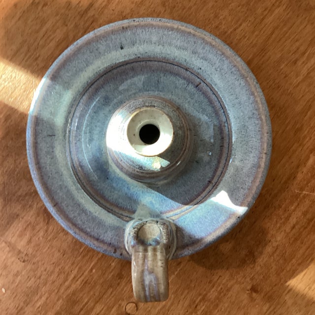 Late 20th Century Vintage Studio Pottery Handcrafted Stoneware Glazed Candle Holder W/Attached Drip Plate Signed For Sale - Image 5 of 12