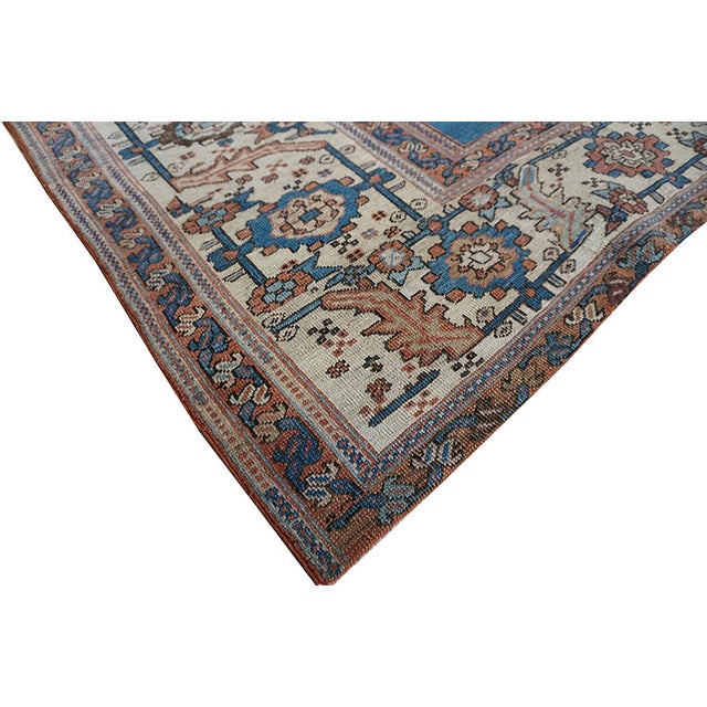 1870s Red Rust Medallion Rustic Antique Persian Bakshaish Rug 10' 6" X13' 2" Wool Handknotted Carpet For Sale In New York - Image 6 of 9