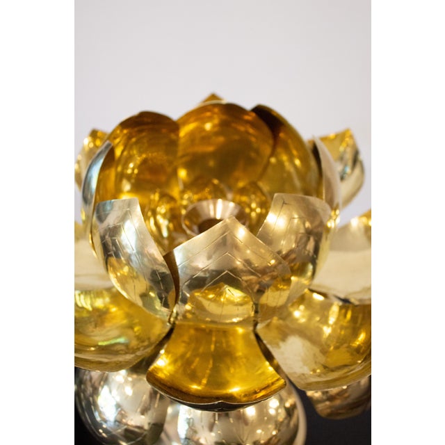 1970s Brass Lotus Candle Holder by Feldman in the Style of Tommi Parzinger For Sale - Image 5 of 7