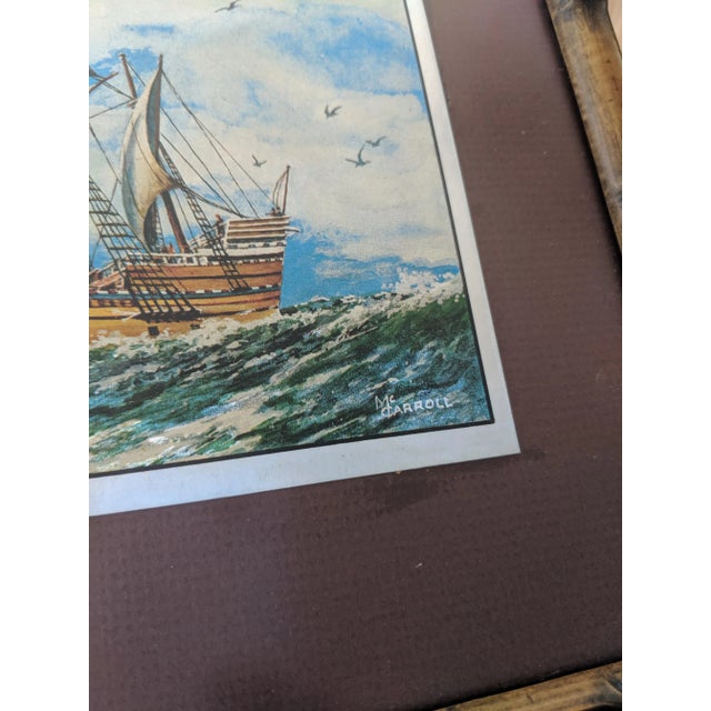 Vintage Nautical Clipper Ship Color Foil Prints Framed in Faux Bamboo Frames- A Pair For Sale - Image 11 of 11