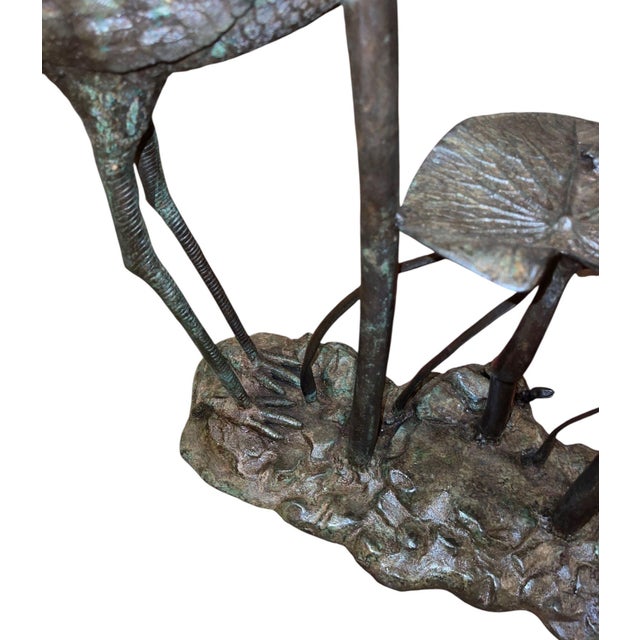 LaBarge Bronze Crane & Lily Pad Glass Top Console Table. u.s.a Late 20th Century For Sale - Image 9 of 10