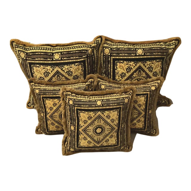 Custom Made Versace Collection Fabric Pillows - Set of 5 For Sale