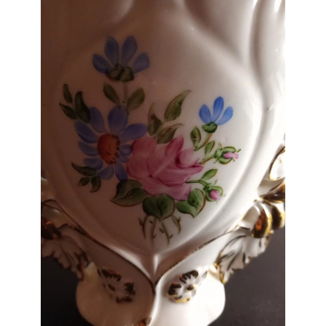 Contemporary 1950s Porcelain Handpainted Floral Spill Vase Likely French For Sale - Image 3 of 8
