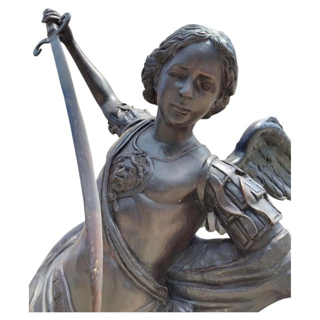 Monumental Bronze Saint Michael the Archangel Sculpture For Sale - Image 6 of 12