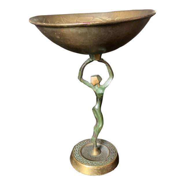 Mid-Century Israeli Woman Sculpture With Bowl For Sale