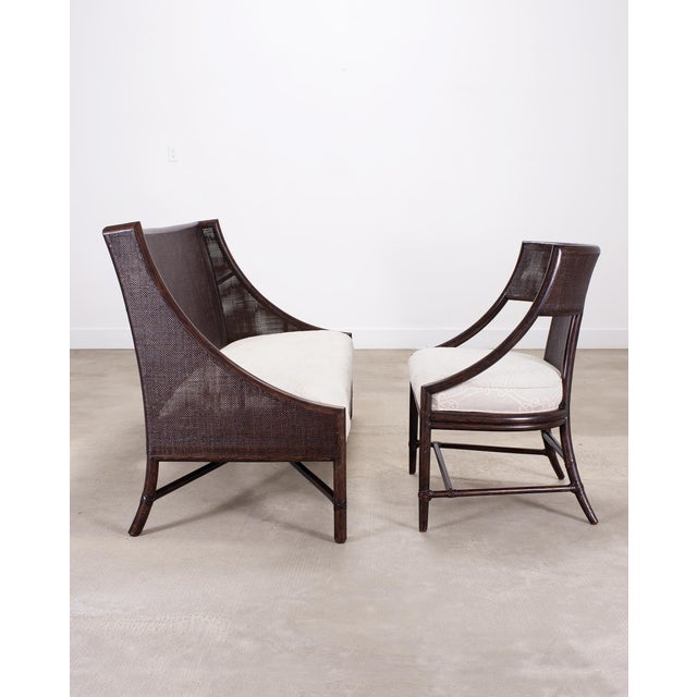Coffee Barbara Barry for McGuire Rattan Cane Settee and Armchair For Sale - Image 8 of 18
