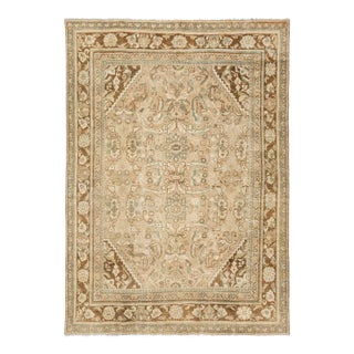 1930s Beige Mahal Persian Wool Rug Handmade With Floral Pattern For Sale