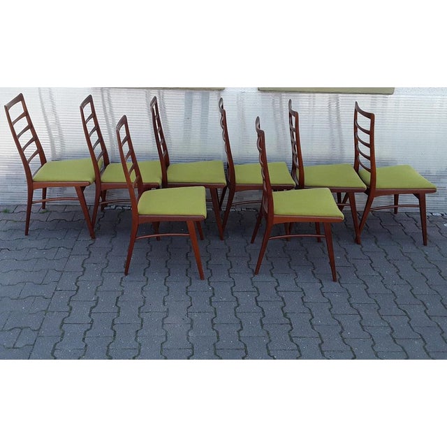 1970s Vintage Dining Chairs in Teak with Green Fabric Cover, 1970s, Set of 8 For Sale - Image 5 of 18