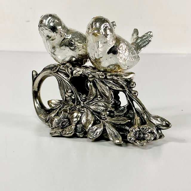Hollywood Regency Mid-Century Italian Hollywood Regency Giacometti Style Birds on a Branch Salt & Pepper Shaker - 3 Piece Set For Sale - Image 3 of 12
