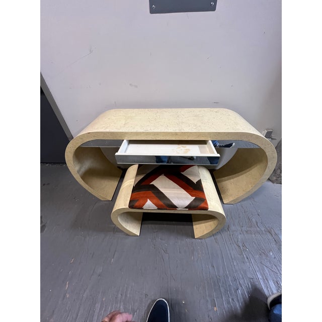 Glass Mid Century Waterfall Vanity/Desk and Stool Springer Style For Sale - Image 7 of 10