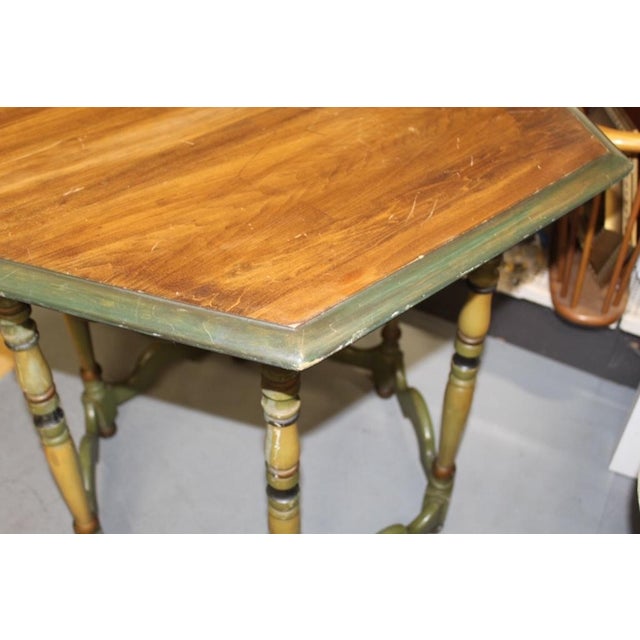 Antique Hexagon Table | Green and Yellow Painted Wood For Sale - Image 4 of 5