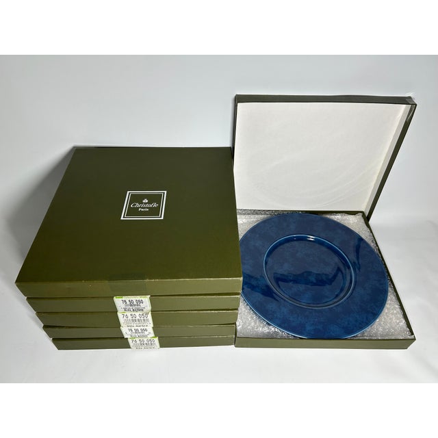 Ceramic 1990s Christofle Blue Marble Porcelain Service Plate - Set of 12 For Sale - Image 7 of 8
