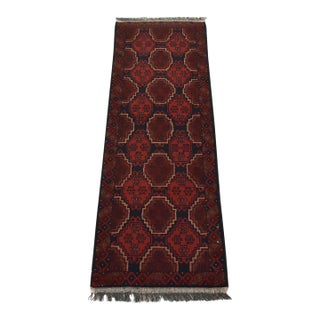 Turkmen Runner 1’9” X 4’11” Blue Wool Tribal Hand-Knotted Oriental Rug For Sale