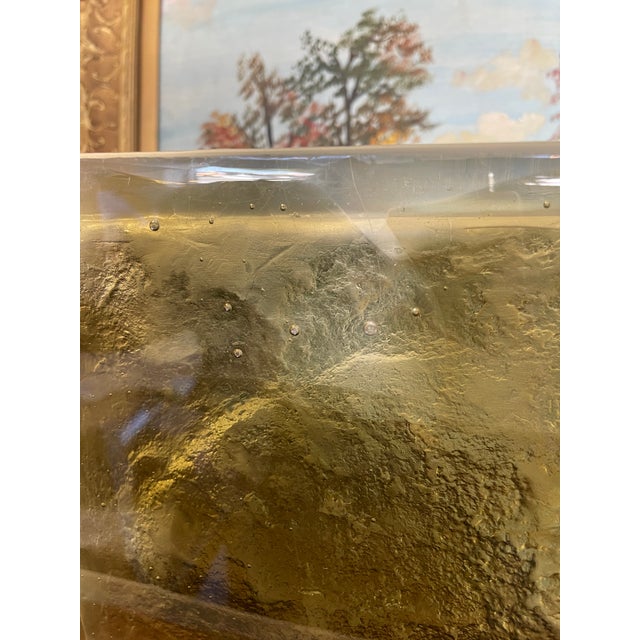 Vintage Brutalist Style Cast Glass Block Sculpture With Textured Relief Surface For Sale In Seattle - Image 6 of 10