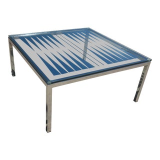 1960s Mid Century Modern Chrome and Glass Mirrored Backgammon Coffee Table For Sale