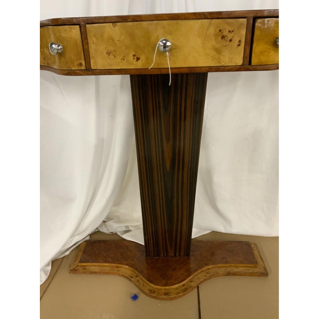 Mid 20th Century Mid 20th Century Art Deco Burl Wood Pedestal Console or Entry Table For Sale - Image 5 of 7