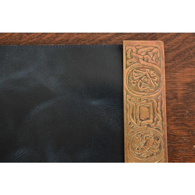 Bronze Tiffany Studios New York Zodiac Bronze Blotter Ends With Leather Desk Blotter For Sale - Image 8 of 16
