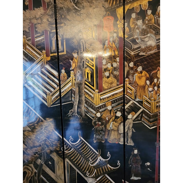 Paint Coromandel Asian Lacquer 8 Panel Divider For Sale - Image 7 of 11