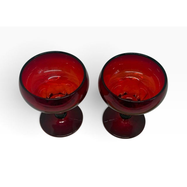 Gemstone 1930s Fenton Georgian Ruby Agua Caliente Champagne or Dessert Goblets - A Pair For Sale - Image 7 of 10