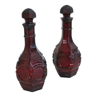 Avon Cape Cod Collection Ruby Red Glass Liquor Wine Decanter a Pair For Sale