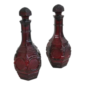 Avon Cape Cod Collection Ruby Red Glass Liquor Wine Decanter a Pair