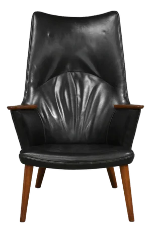 1960s Hans J. Wegner Black Leather Mama Bear Chair