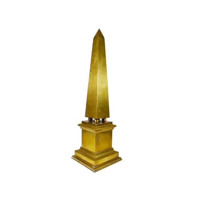 Vintage Hollywood Regency Modern Tall Brass Obelisk For Sale - Image 11 of 11