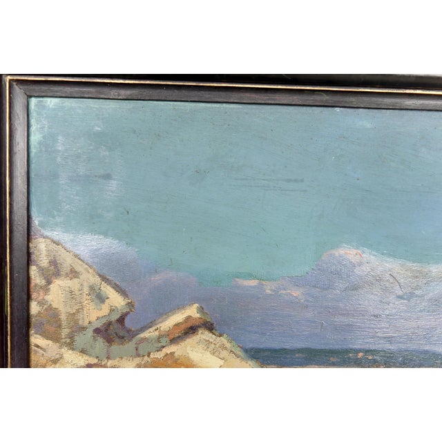Mediterranean Coastal Town, France, 1930, Oil on Panel, Framed For Sale - Image 10 of 15