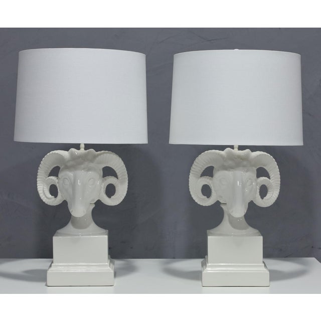 Elevate your home décor with the exquisite Hollywood regency style Ram head lamps by Chapman Manufacturing, available...