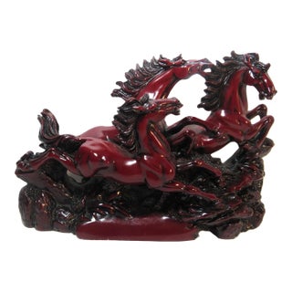 Vintage Red Resin Figure Running Horses For Sale