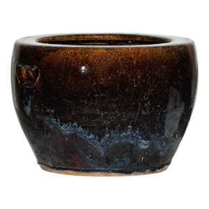 Vintage Brown and Blue Glazed Chinese Stoneware Planter with Rounded Lip