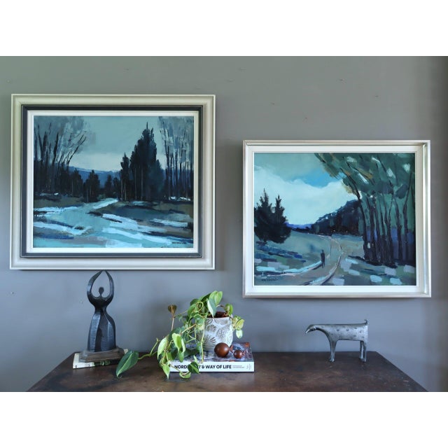 Mid-Century Modern 'The Long Turn Home' Vintage Swedish Expressive Landscape Oil Painting, Framed For Sale - Image 4 of 16