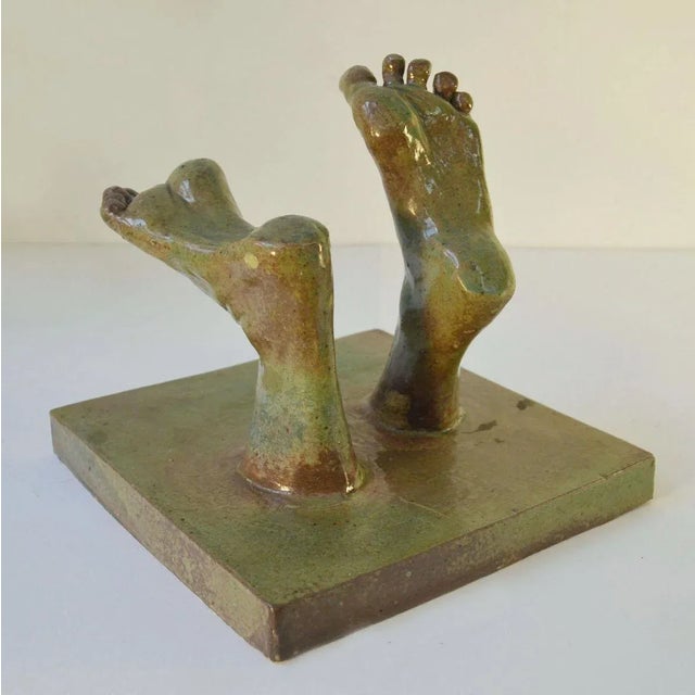 Ceramic Reliefs with Tapestry of Green Glazed Feet, Set of 4 For Sale - Image 11 of 16