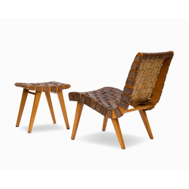 Knoll Vintage Mid Century "Model 654" Leather Chair and Ottoman by Jens Risom For Sale - Image 4 of 14