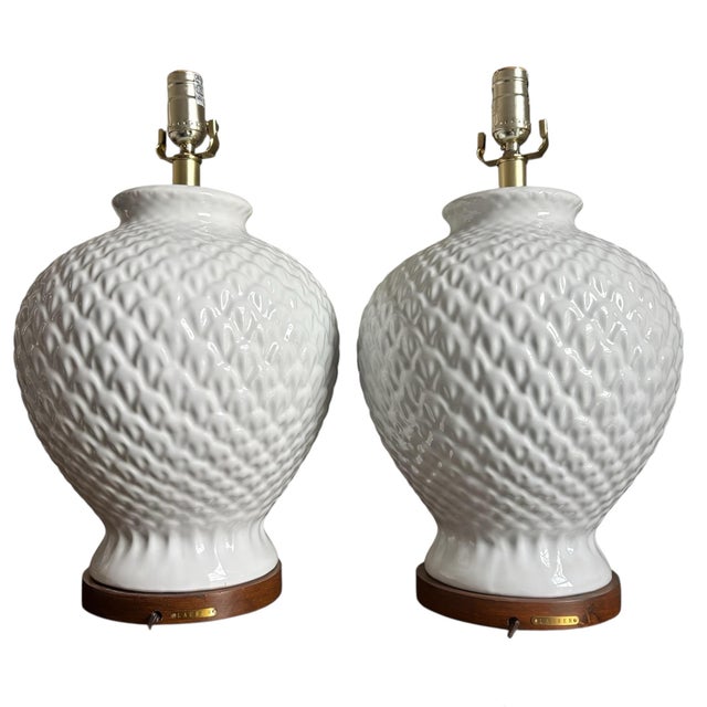 Wood Vintage Ralph Lauren White Pineapple Table Lamps With Wood Base - a Pair For Sale - Image 7 of 7