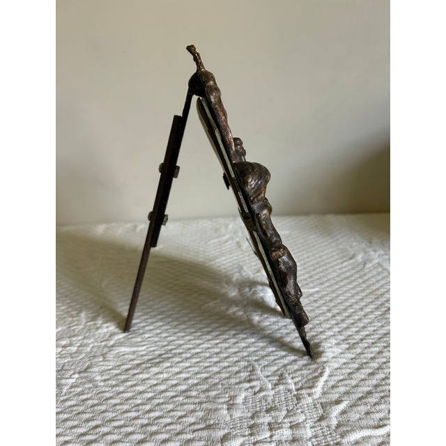 1940s Antique Bronze Tabletop Picture Frame With Cupid and Harp For Sale - Image 5 of 9