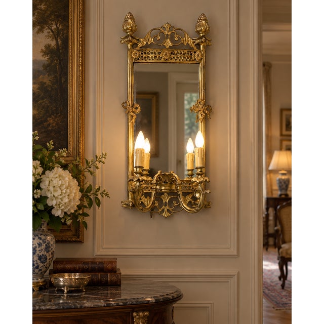 Early 20th Century Antique Mirror Wall Lamp Girandole, 1910 For Sale - Image 5 of 5