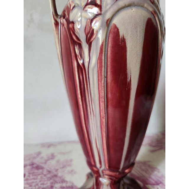 Art Nouveau Burgundy Barbotine Vase with Floral Relief, 1900s For Sale - Image 12 of 16