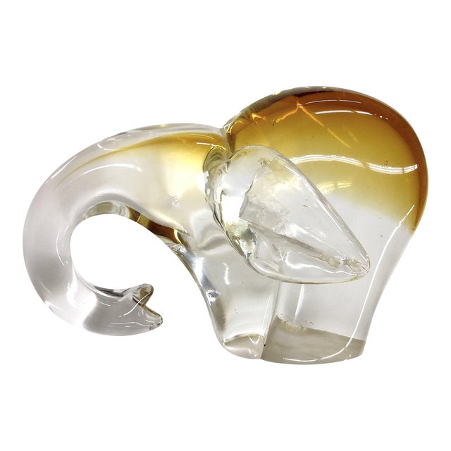 1990s Amber Crystal Elephant Paper Weight For Sale