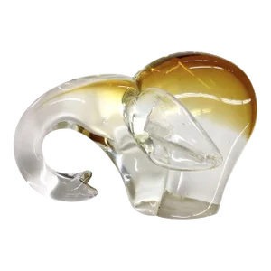 1990s Amber Crystal Elephant Paper Weight