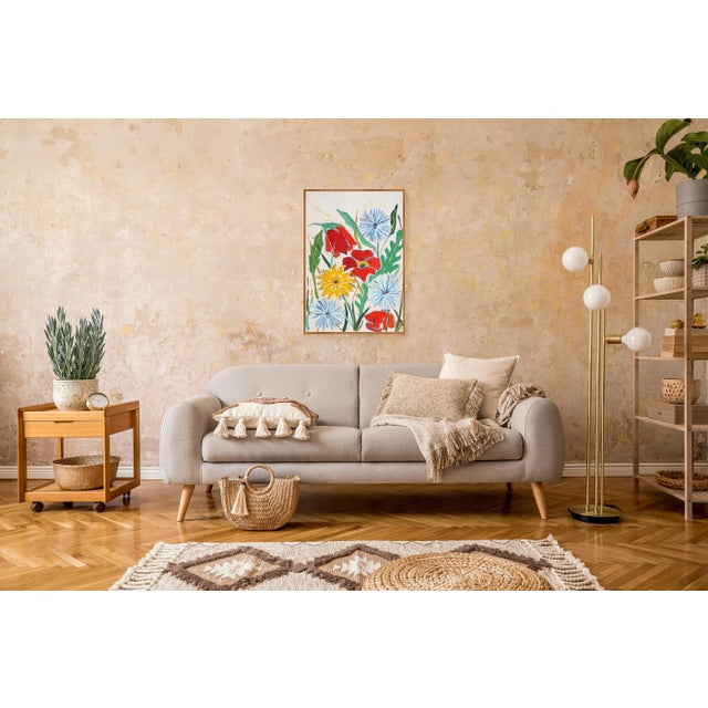 2024, Illustration Style Painting of Wild Dandelions and Red Poppies, Acrylic on Watercolor Paper by Romina Milano For Sale - Image 4 of 7