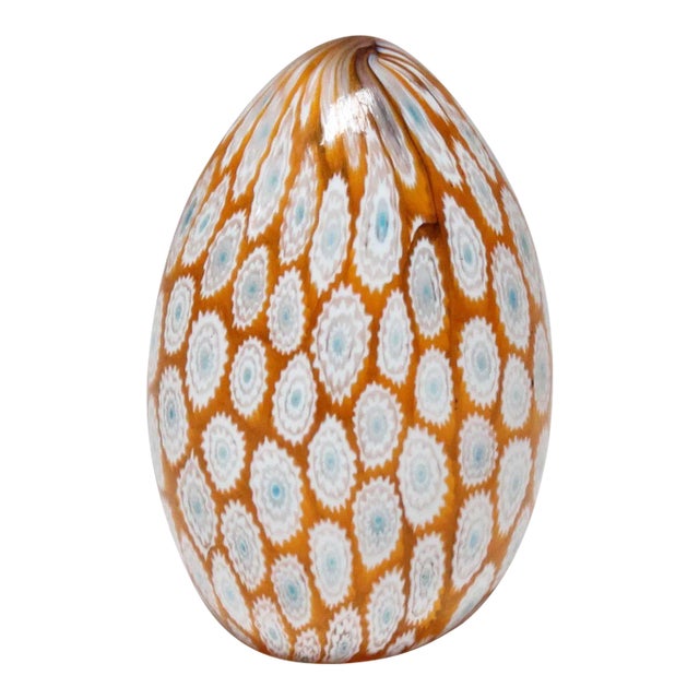 Vintage Italian Modernist Murano Millefiori Mosaic Glass Egg Paperweight Sculpture For Sale