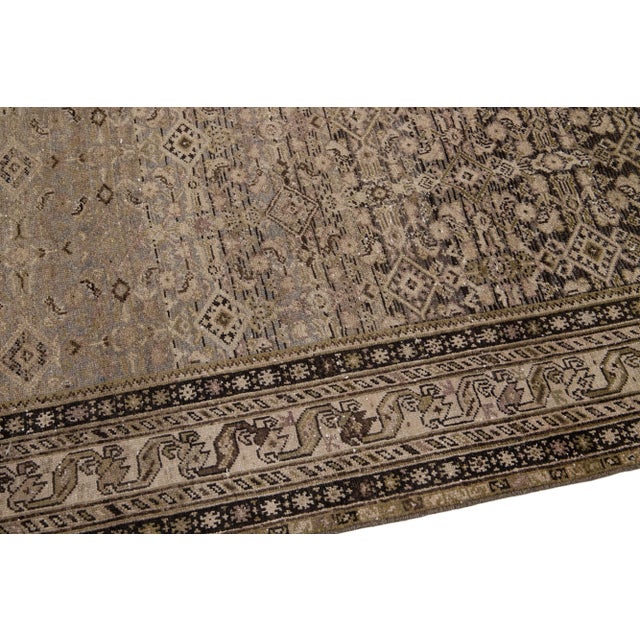 20th Century Antique Persian Malayer Handmade Allover Motif Tan Wool Rug For Sale - Image 4 of 8