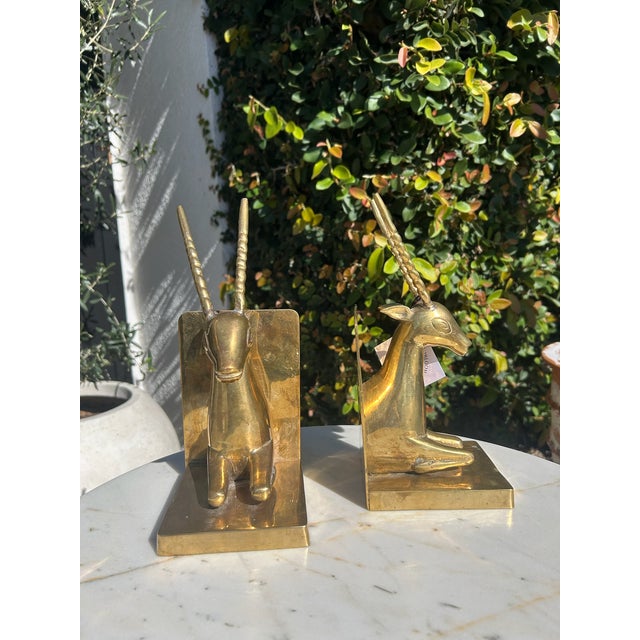 Late 20th Century Vintage Brass Antelope Bookends – Pair For Sale - Image 5 of 15