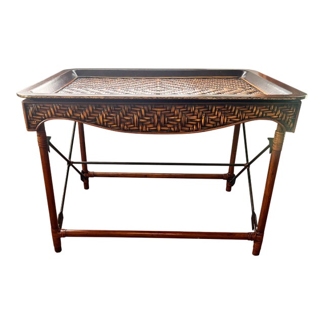 1990s Maitland-Smith Rattan and Faux Bamboo Tray Table For Sale
