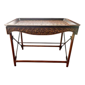 1990s Maitland-Smith Rattan and Faux Bamboo Tray Table