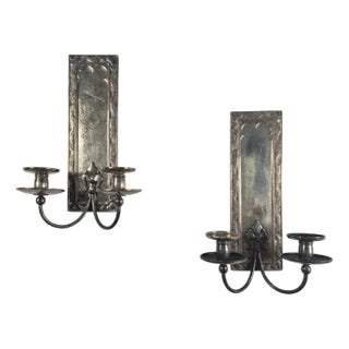 Art Deco Silver-Plated Wall Candlesticks, 1940s, Set of 2 For Sale