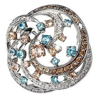 Late 20th Century 18K White Gold Brown Diamond Aquamarine Morganite Huge Ring, Size 7.5 For Sale